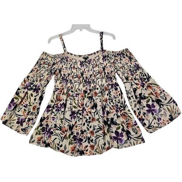 Torrid ~Woman Size 1(1x)~ Multicolor Off-Shoulder Long Sleeve Shirt Top Colorful - Picture 1 of 14